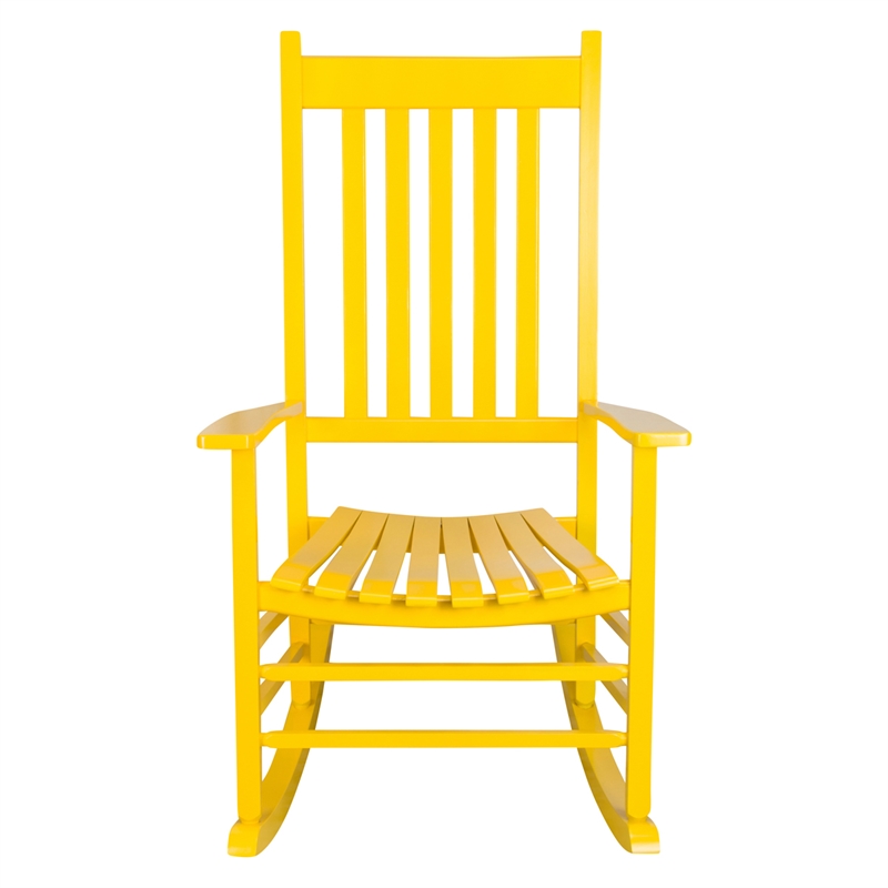 Pemberly Row Traditional Hardwood Indoor/Outdoor Patio Porch Rocker in Yellow