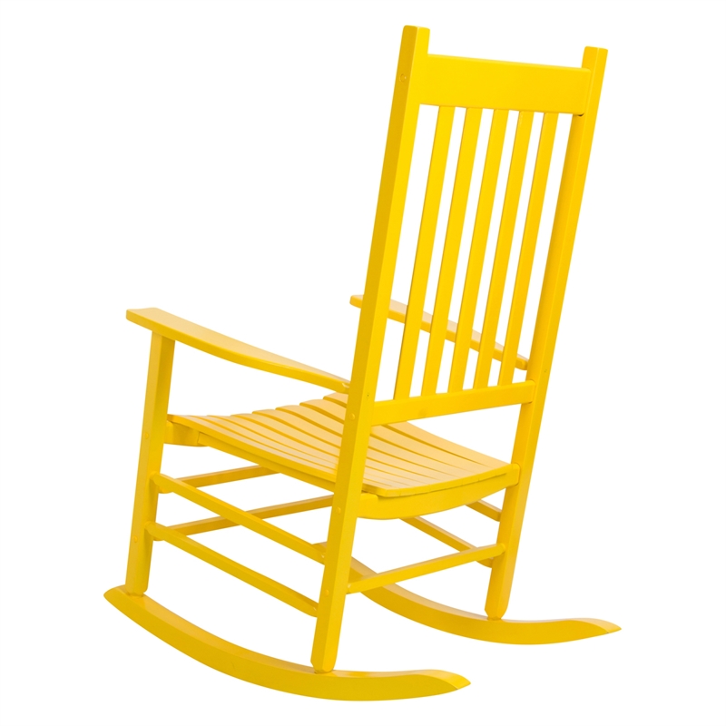 Pemberly Row Traditional Hardwood Indoor/Outdoor Patio Porch Rocker in Yellow