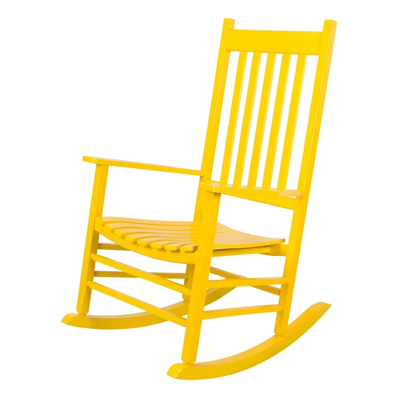 Pemberly Row Traditional Hardwood Indoor/Outdoor Patio Porch Rocker in Yellow