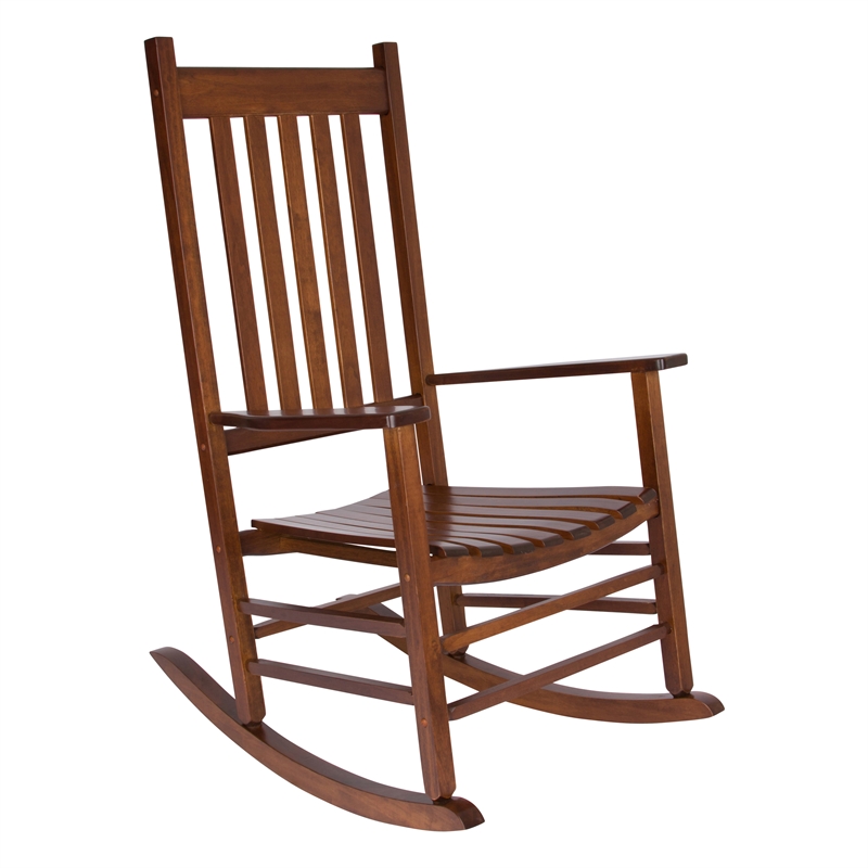Pemberly Row Traditional Hardwood Indoor/Outdoor Patio Porch Rocker in Brown