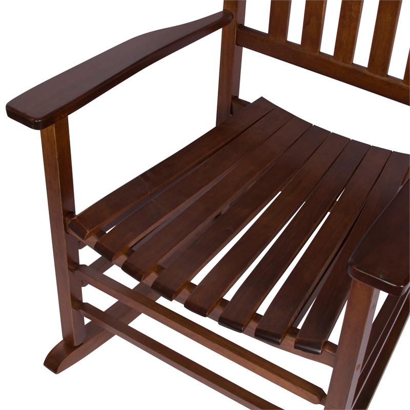 Pemberly Row Traditional Hardwood Indoor/Outdoor Patio Porch Rocker in Brown