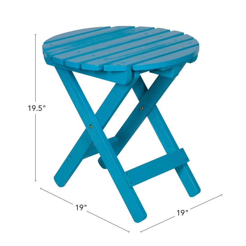 Pemberly Row Adirondack Round Cedar Wood Foldable Side Table in Blue