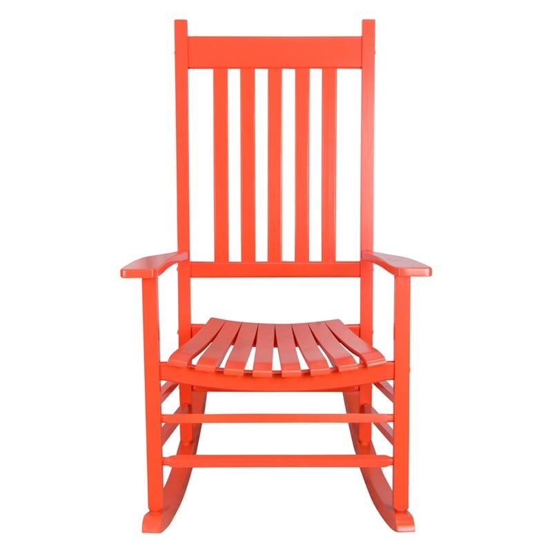 Pemberly Row Traditional Hardwood Indoor/Outdoor Patio Porch Rocker in Orange