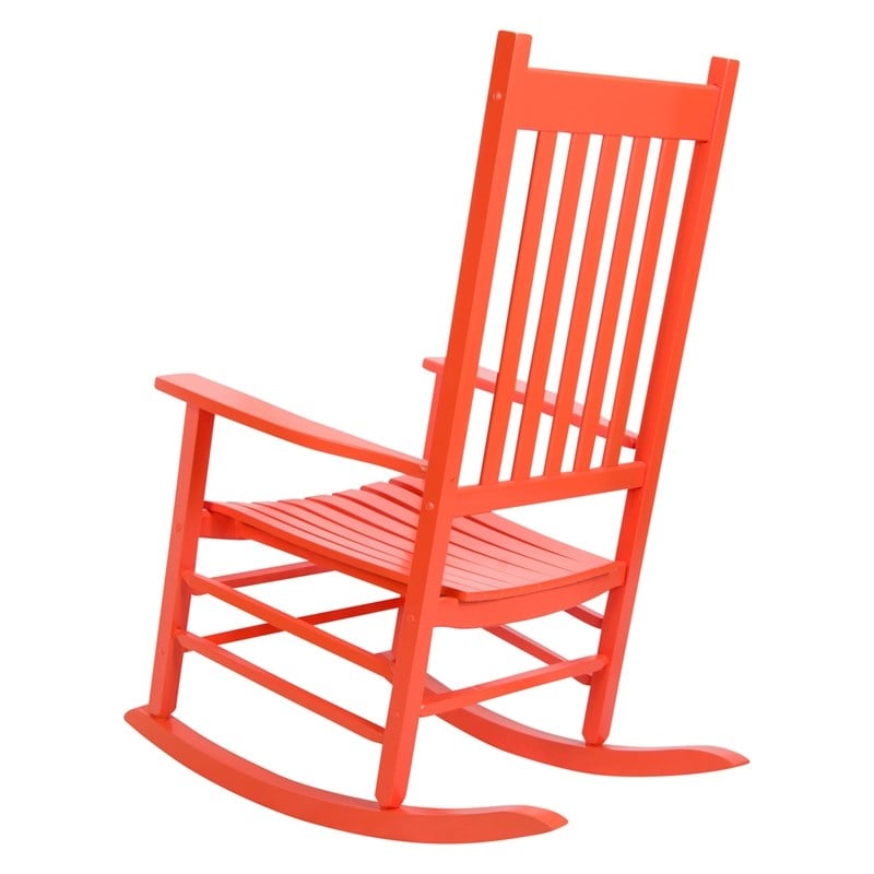 Pemberly Row Traditional Hardwood Indoor/Outdoor Patio Porch Rocker in Orange