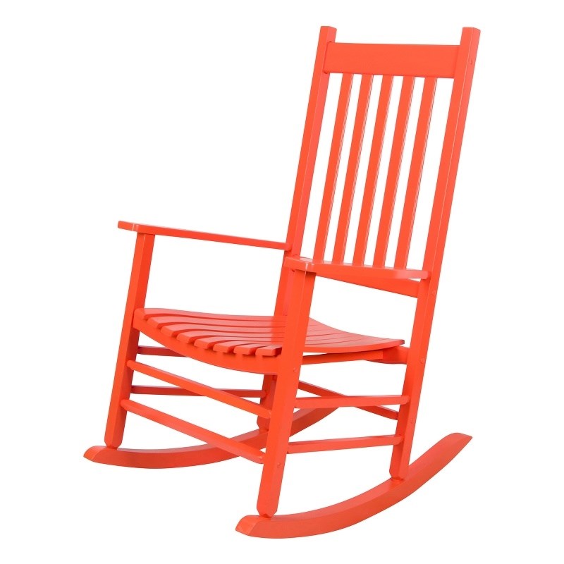 Pemberly Row Traditional Hardwood Indoor/Outdoor Patio Porch Rocker in Orange