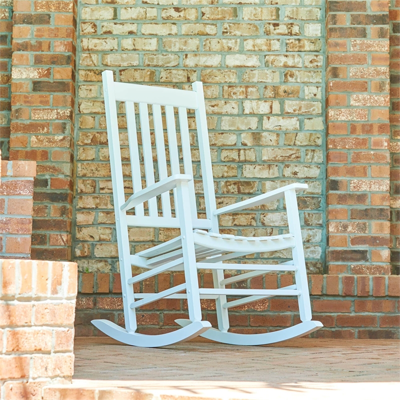 Pemberly Row Traditional Hardwood Indoor/Outdoor Patio Porch Rocker in White