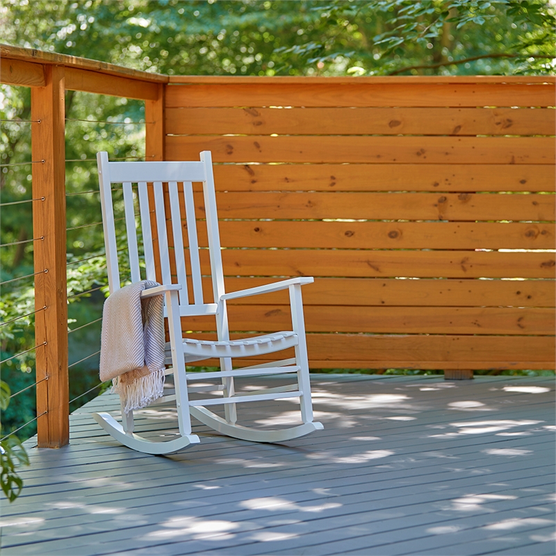 Pemberly Row Traditional Hardwood Indoor/Outdoor Patio Porch Rocker in White