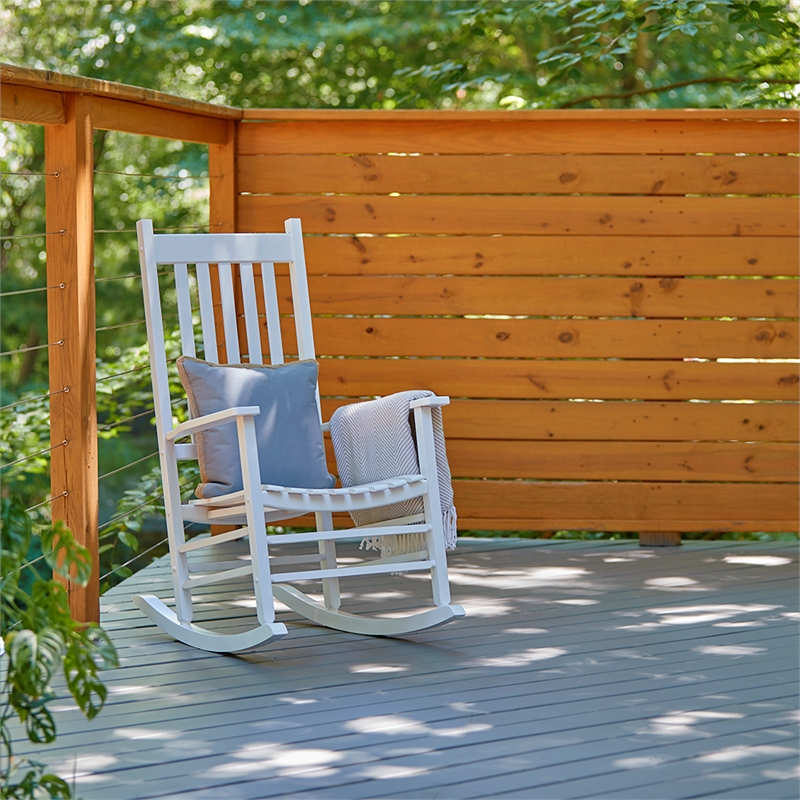 Pemberly Row Traditional Hardwood Indoor/Outdoor Patio Porch Rocker in White