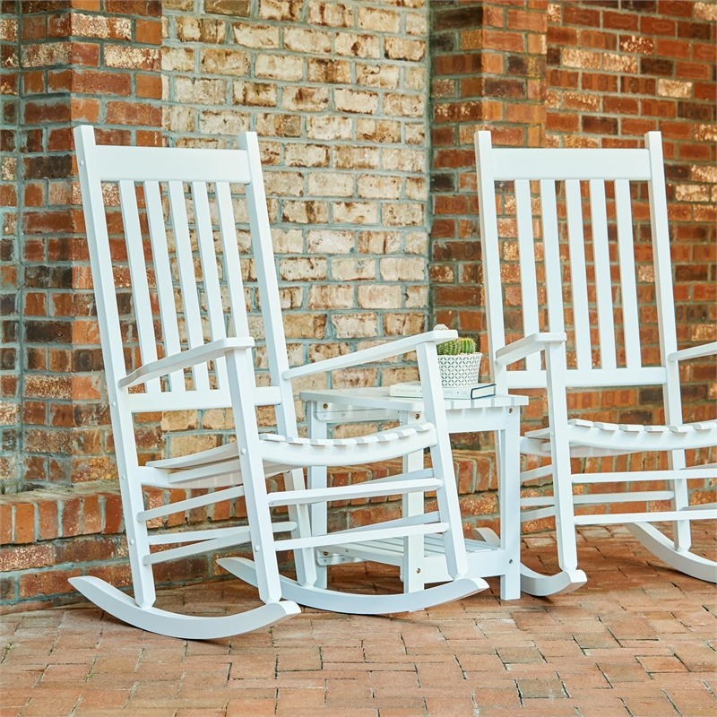 Pemberly Row Traditional Hardwood Indoor/Outdoor Porch Rocker in White