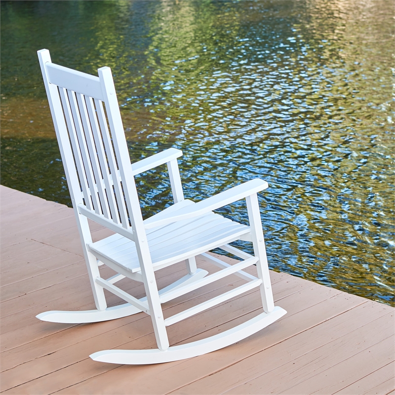 Pemberly Row Traditional Hardwood Indoor/Outdoor Porch Rocker in White
