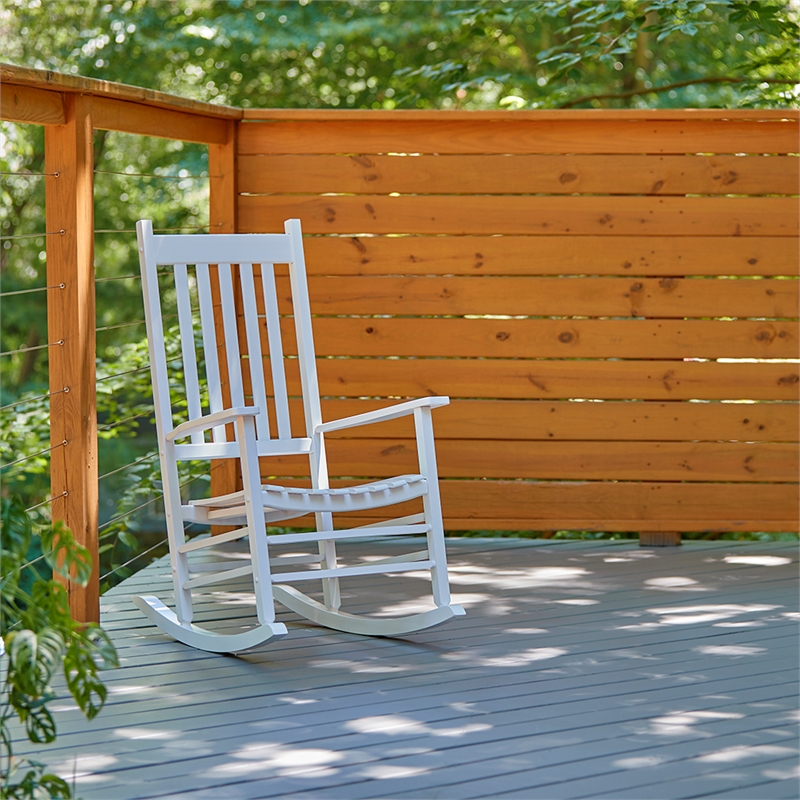 Pemberly Row Traditional Hardwood Indoor/Outdoor Porch Rocker in White