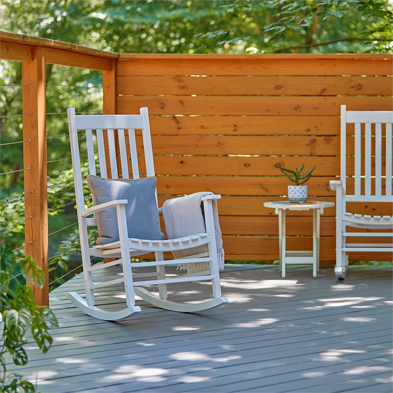 Pemberly Row Traditional Hardwood Indoor/Outdoor Porch Rocker in White
