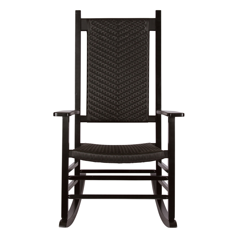 Pemberly Row Traditional Hardwood Patio Porch Rocker in Black