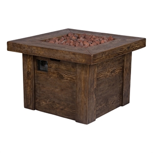 Pemberly Row 34.5&quot Square Propane Gas Fire Pit Table with Lava Rocks in Brown