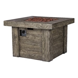 Pemberly Row 34.75&quot Square Propane Gas Fire Pit Table with Lava Rocks in Gray