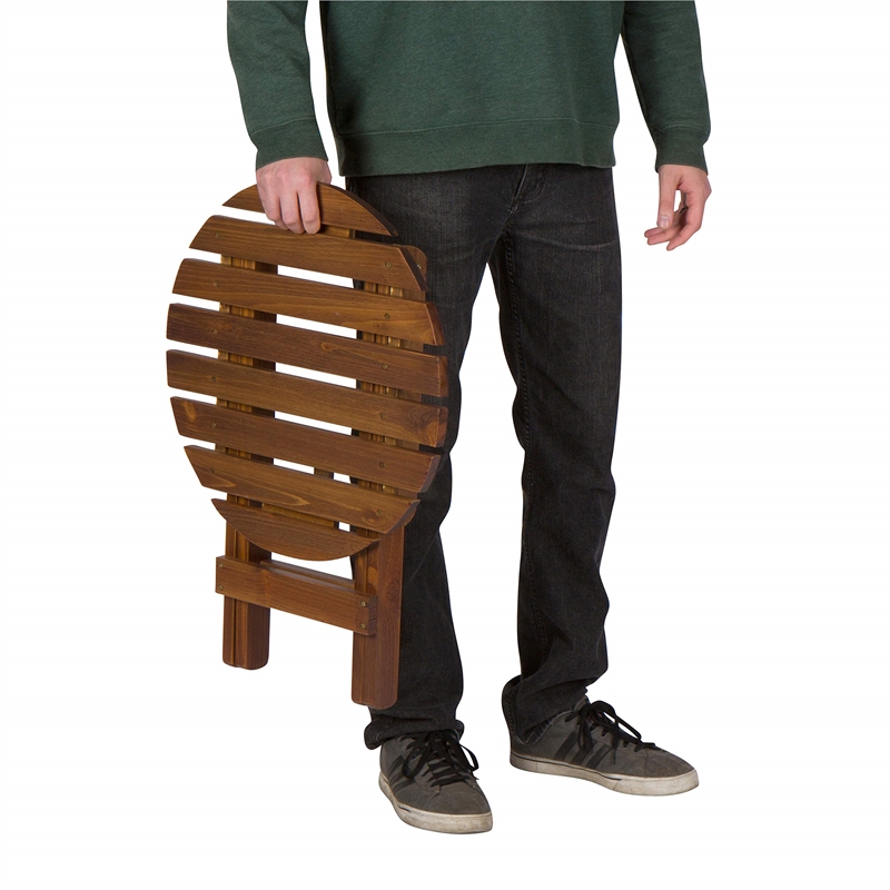 Pemberly Row Adirondack Round Cedar Wood Foldable Side Table in Brown