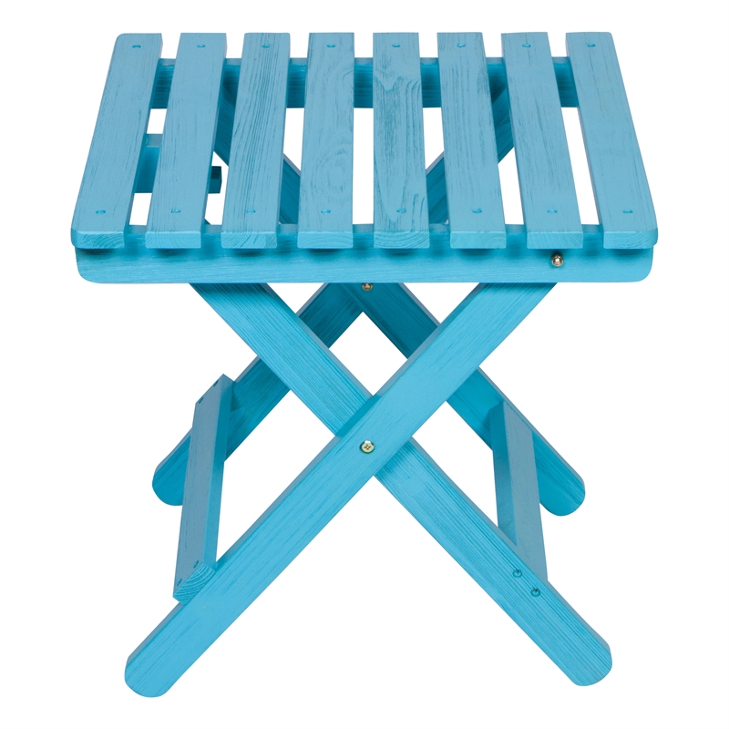 Pemberly Row Adirondack Square Cedar Wood Foldable Side Table in Blue