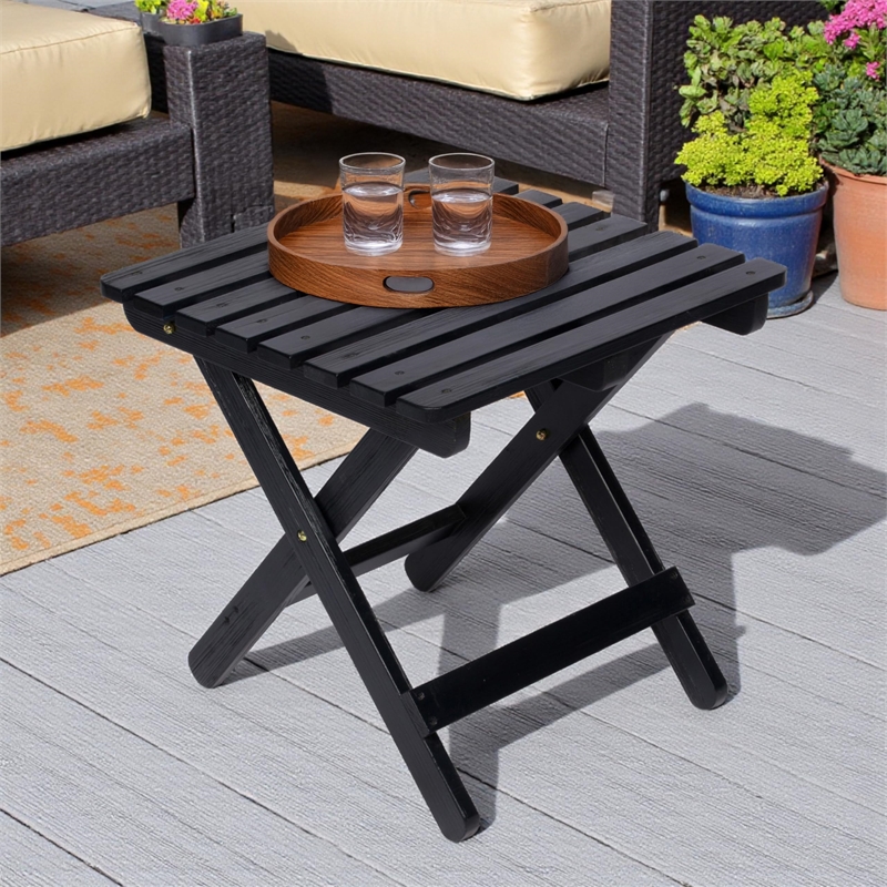 Pemberly Row Adirondack Square Cedar Wood Foldable Side Table in Black
