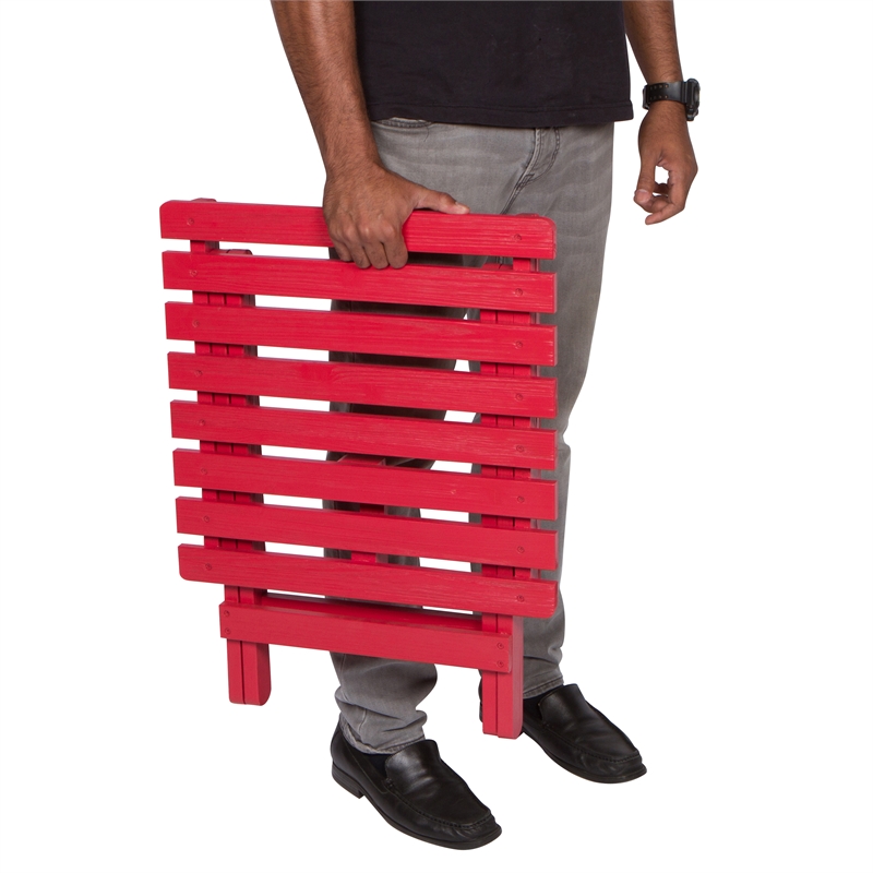 Pemberly Row Adirondack Square Cedar Wood Foldable Side Table in Red
