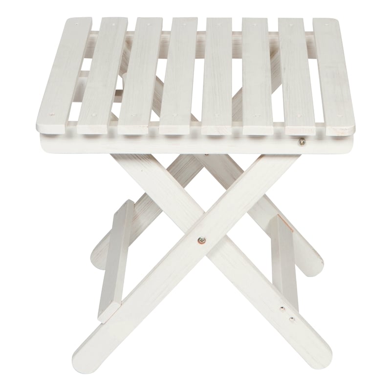 Pemberly Row Adirondack Square Cedar Wood Foldable Side Table in White