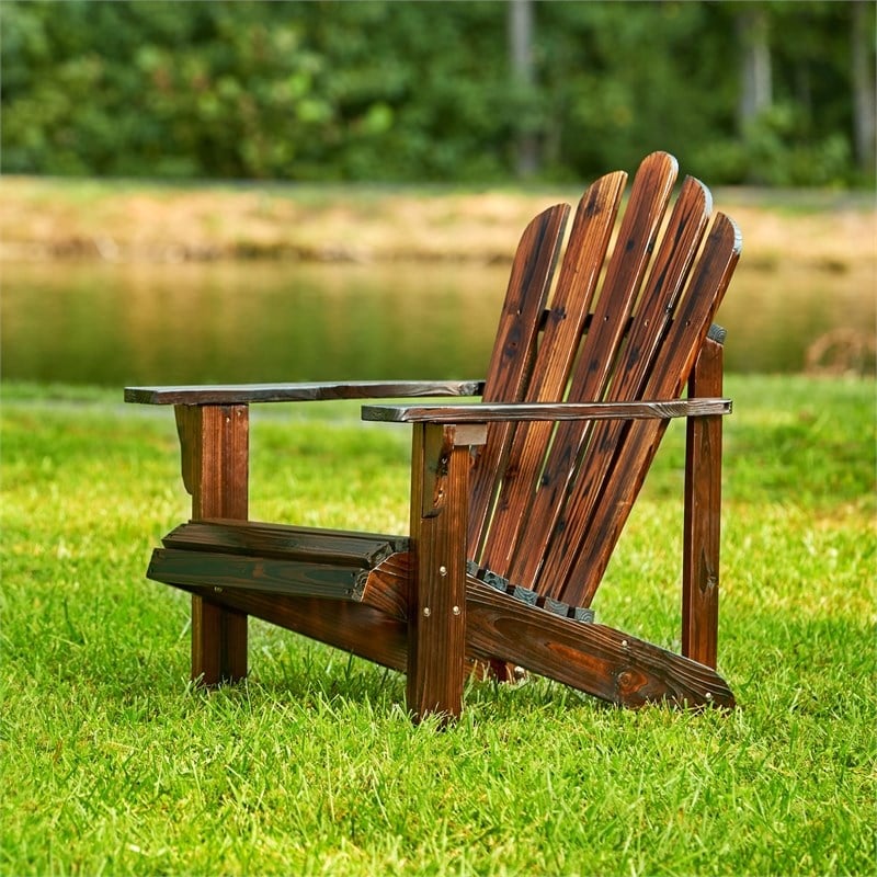 Pemberly Row Traditional Cedar Wood Patio Porch Adirondack Chair in Brown