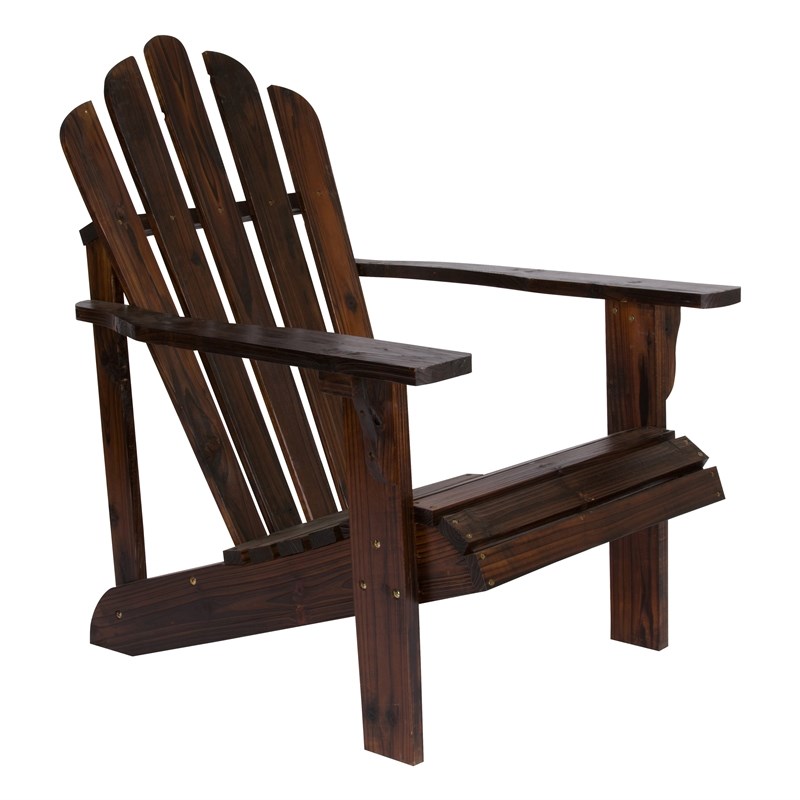 Pemberly Row Traditional Cedar Wood Patio Porch Adirondack Chair in Brown