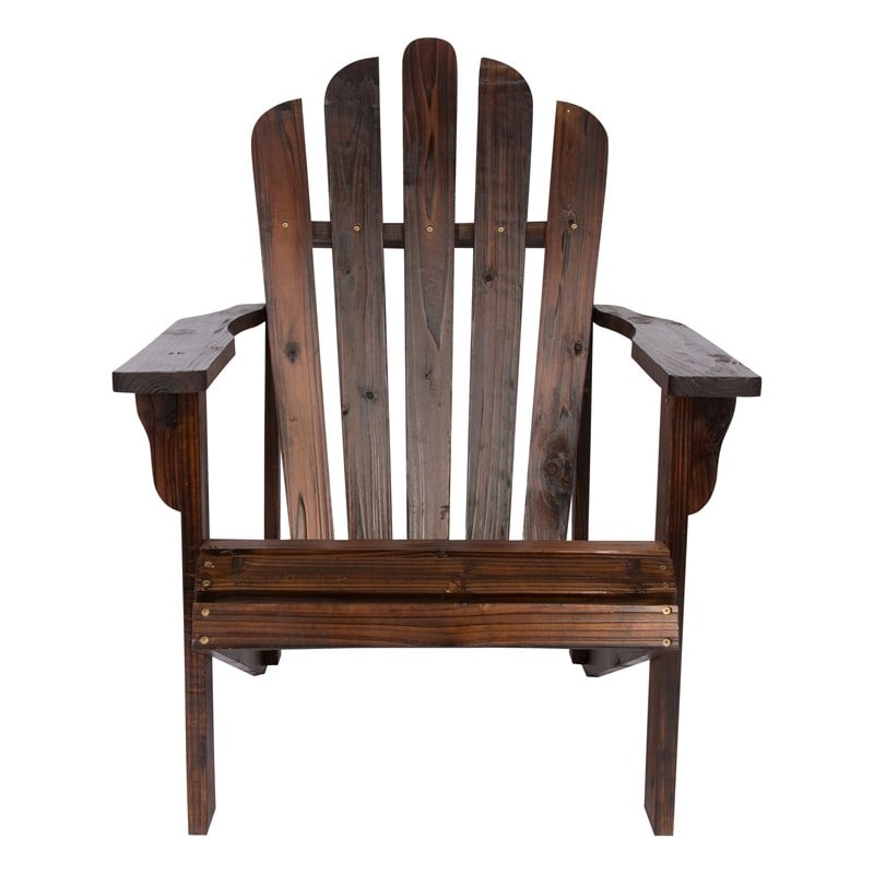 Pemberly Row Traditional Cedar Wood Patio Porch Adirondack Chair in Brown
