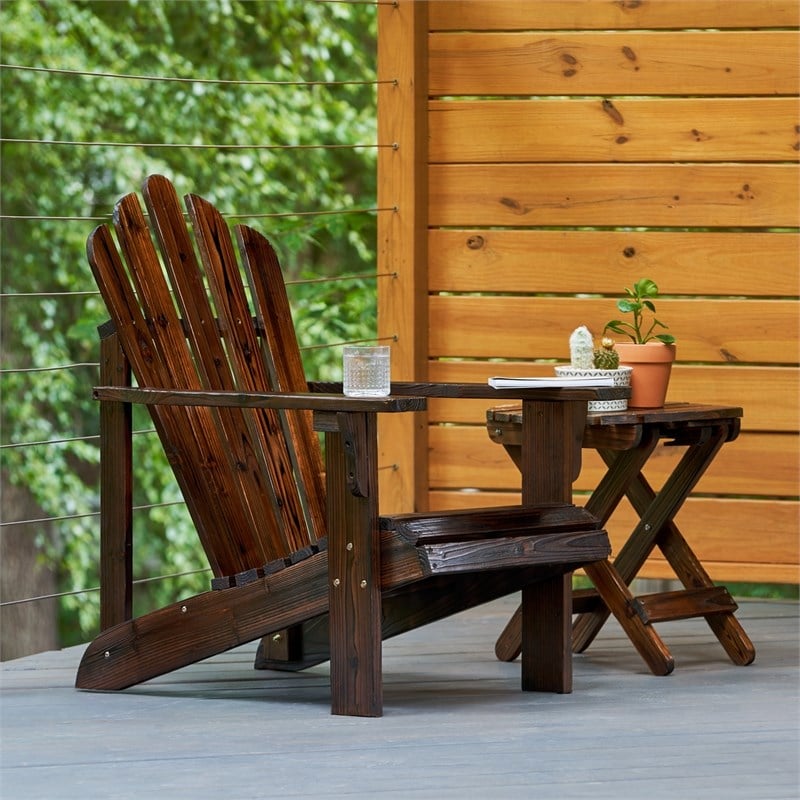 Pemberly Row Traditional Cedar Wood Patio Porch Adirondack Chair in Brown