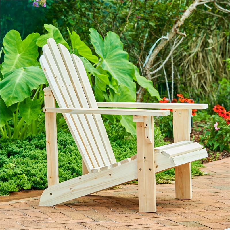 Pemberly Row Traditional Cedar Wood Patio Porch Adirondack Chair in Beige