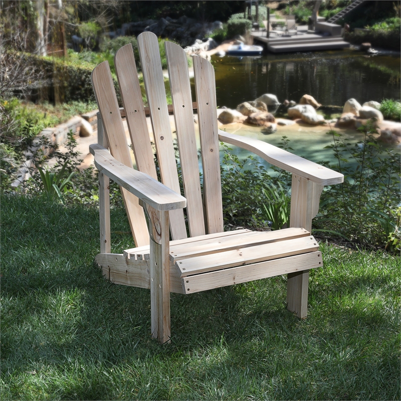 Pemberly Row Traditional Cedar Wood Patio Porch Adirondack Chair in Beige