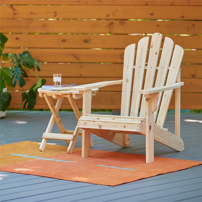 Pemberly Row Traditional Cedar Wood Patio Porch Adirondack Chair in Beige
