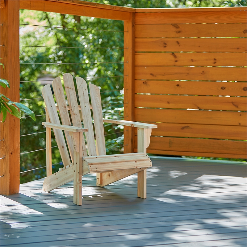 Pemberly Row Traditional Cedar Wood Patio Porch Adirondack Chair in Beige