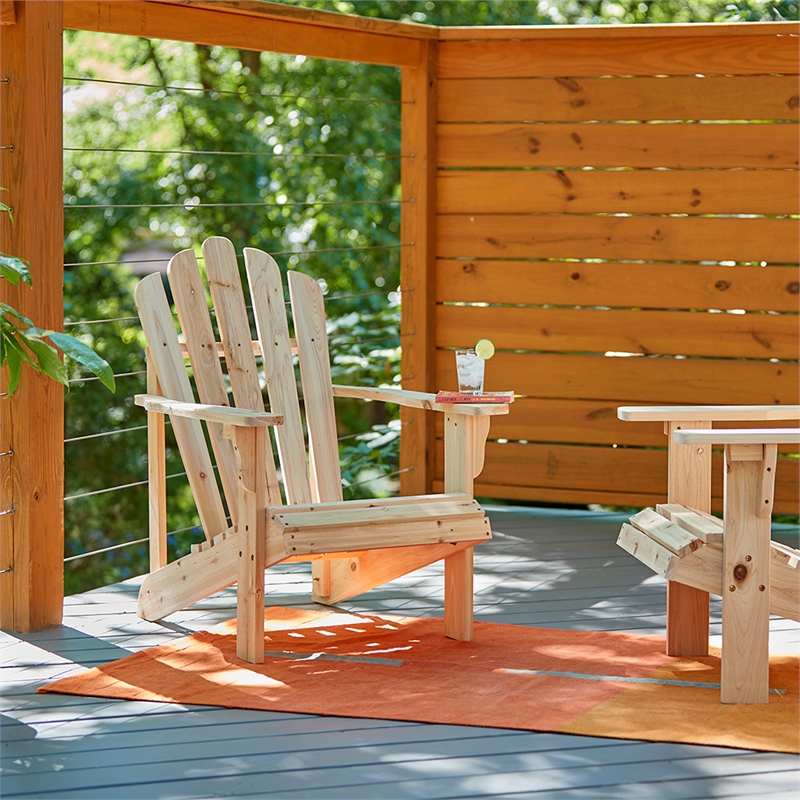 Pemberly Row Traditional Cedar Wood Patio Porch Adirondack Chair in Beige