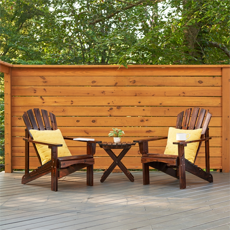 Pemberly Row Traditional Cedar Wood Patio Deck Adirondack Chair in Brown