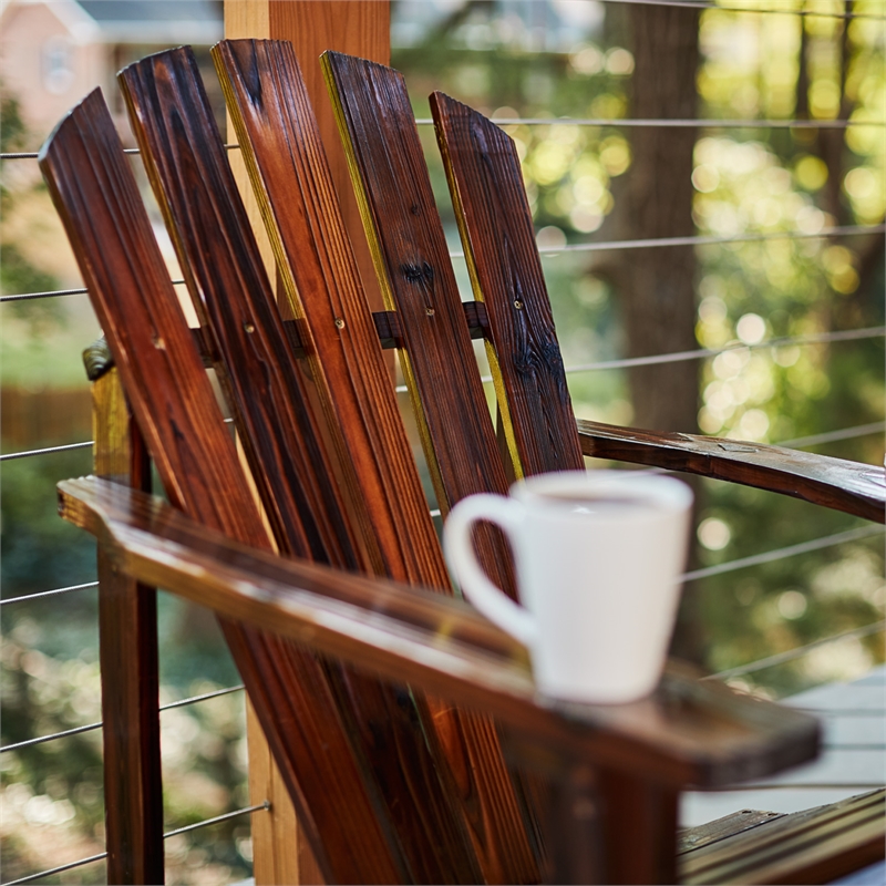 Pemberly Row Traditional Cedar Wood Patio Deck Adirondack Chair in Brown