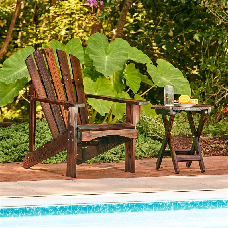 Pemberly Row Traditional Cedar Wood Patio Deck Adirondack Chair in Brown