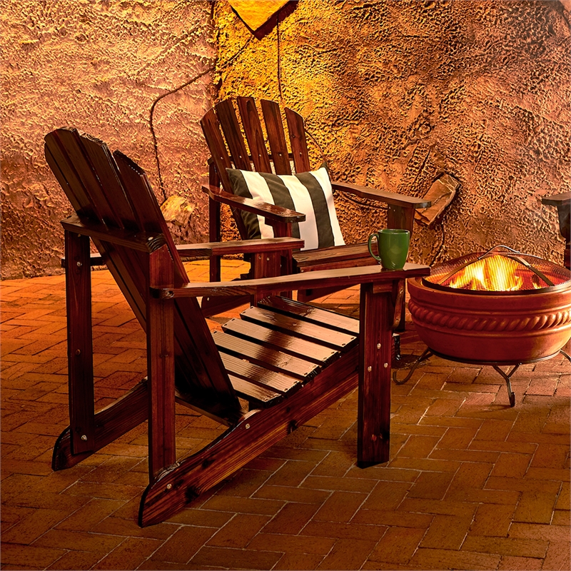 Pemberly Row Traditional Cedar Wood Patio Deck Adirondack Chair in Brown