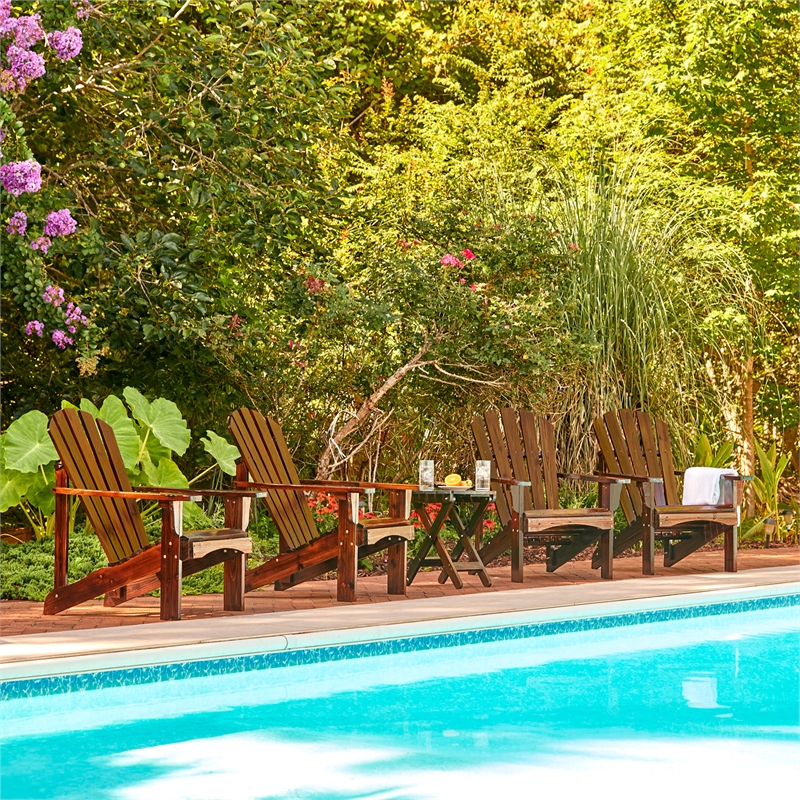 Pemberly Row Traditional Cedar Wood Patio Deck Adirondack Chair in Brown