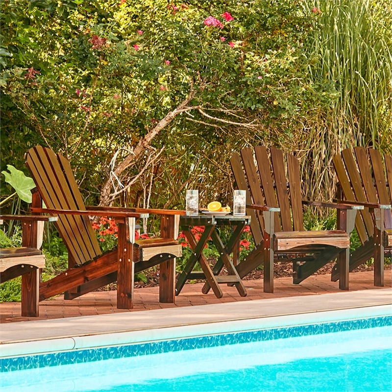 Pemberly Row Traditional Cedar Wood Patio Deck Adirondack Chair in Brown