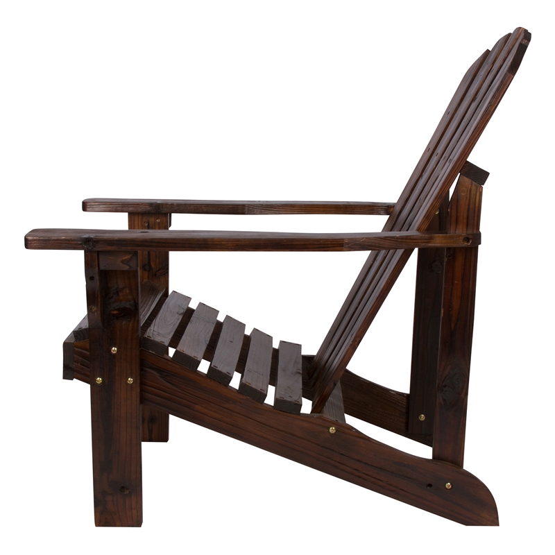 Pemberly Row Traditional Cedar Wood Patio Deck Adirondack Chair in Brown