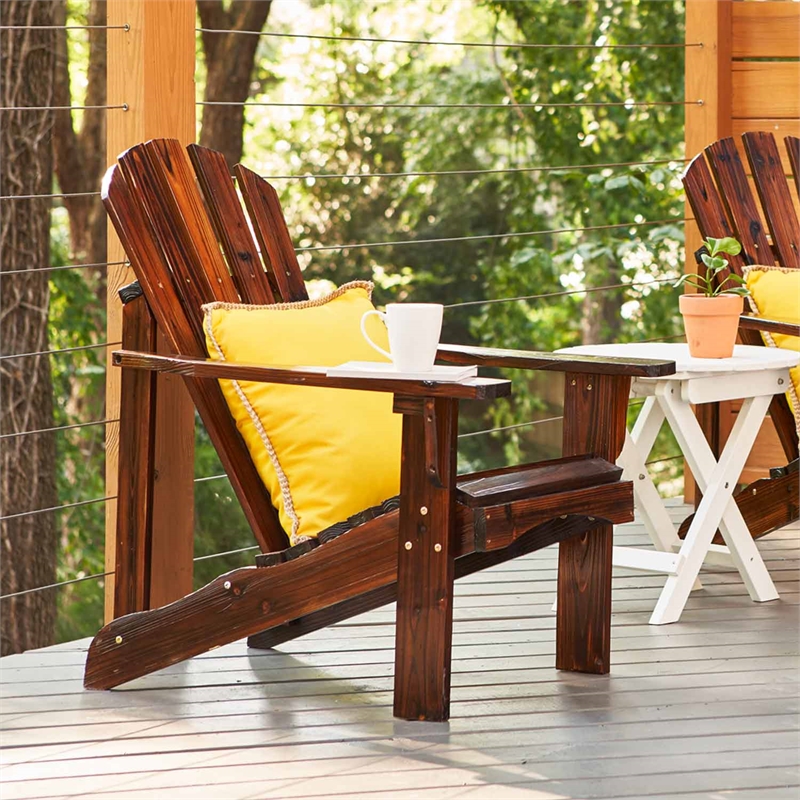 Pemberly Row Traditional Cedar Wood Patio Deck Adirondack Chair in Brown