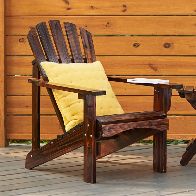 Pemberly Row Traditional Cedar Wood Patio Deck Adirondack Chair in Brown