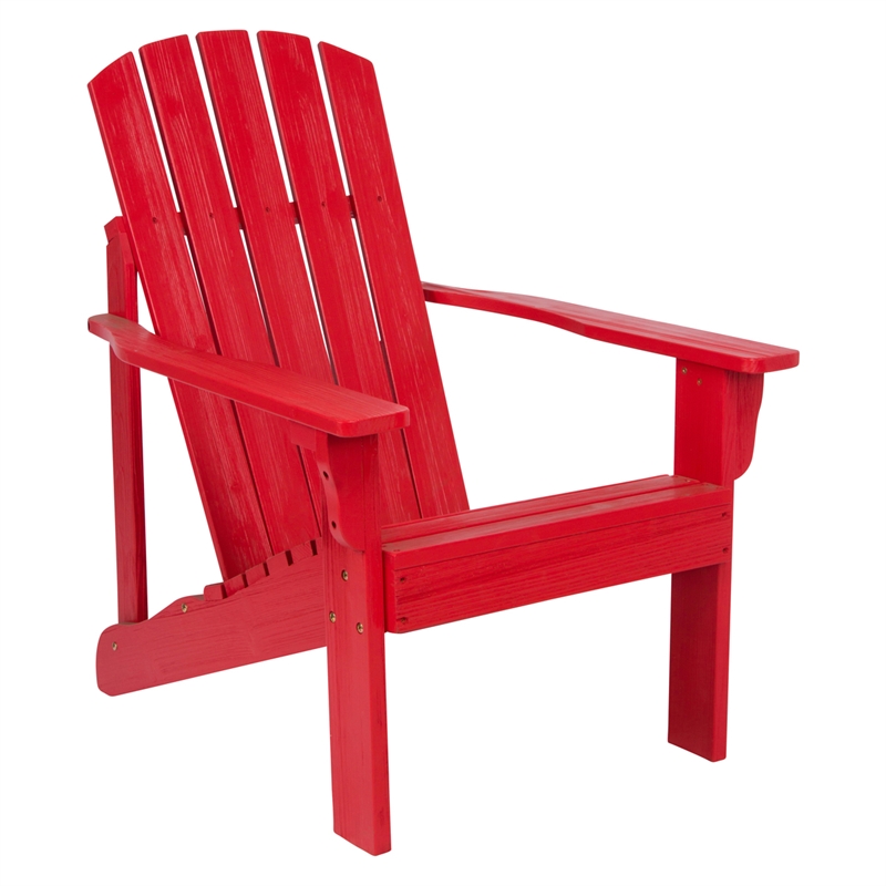 Pemberly Row Traditional Cedar Wood Patio Firepit Adirondack Chair in Red