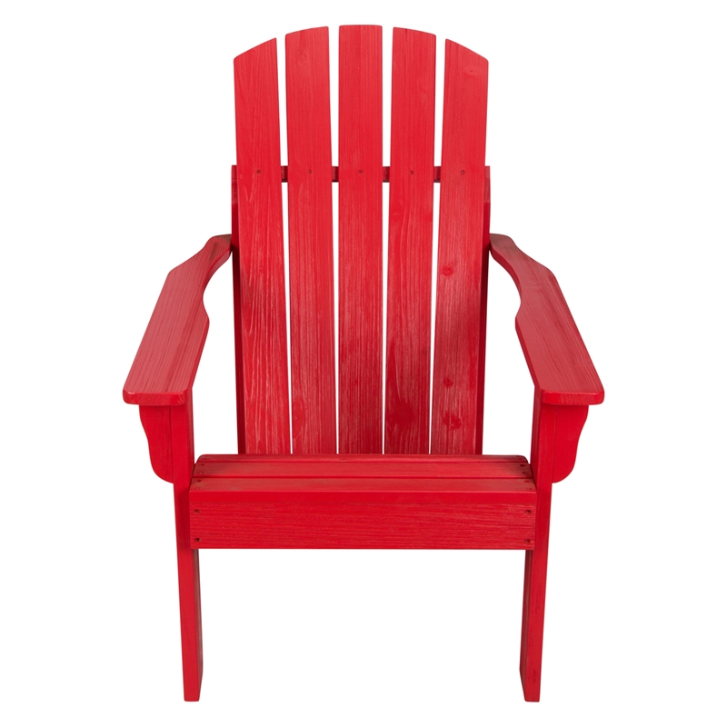 Pemberly Row Traditional Cedar Wood Patio Firepit Adirondack Chair in Red