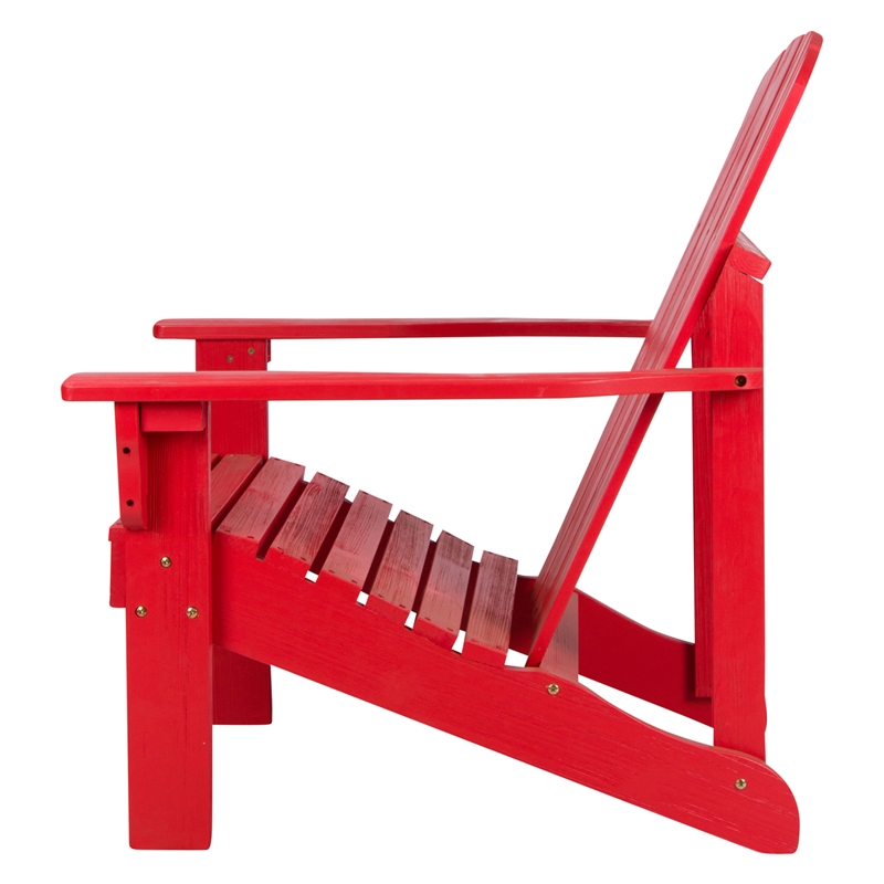 Pemberly Row Traditional Cedar Wood Patio Firepit Adirondack Chair in Red