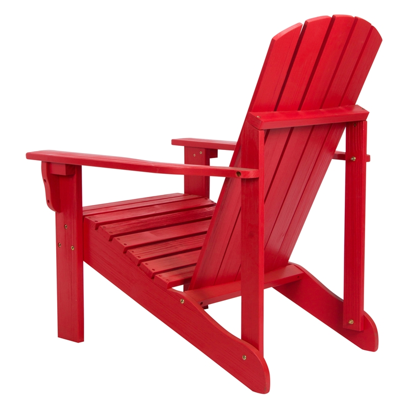 Pemberly Row Traditional Cedar Wood Patio Firepit Adirondack Chair in Red