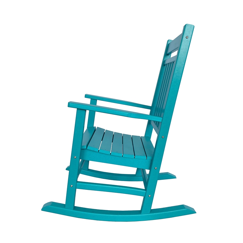 Pemberly Row All-Weather Traditional Resin Patio Porch Rocker in Blue