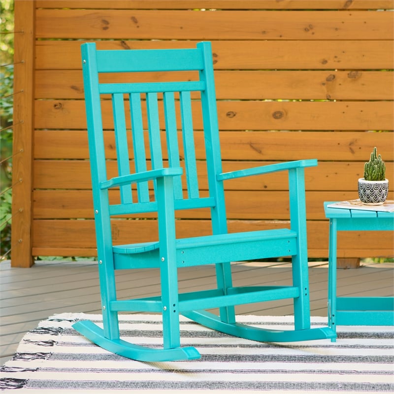 Pemberly Row All-Weather Traditional Resin Patio Porch Rocker in Blue