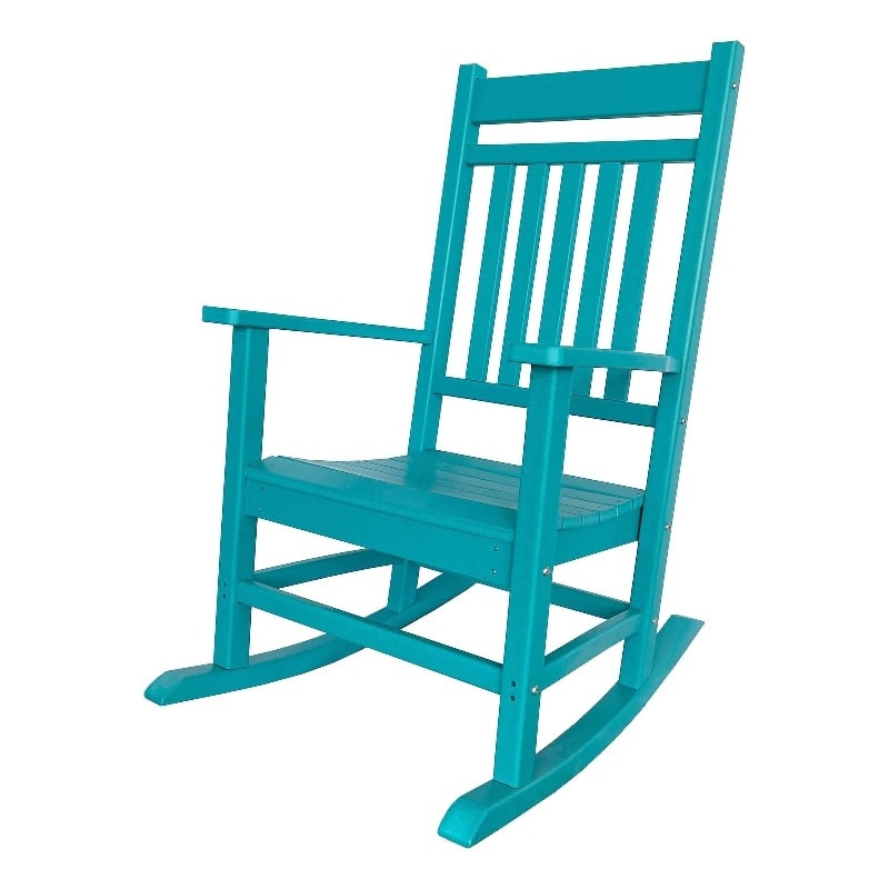 Pemberly Row All-Weather Traditional Resin Patio Porch Rocker in Blue