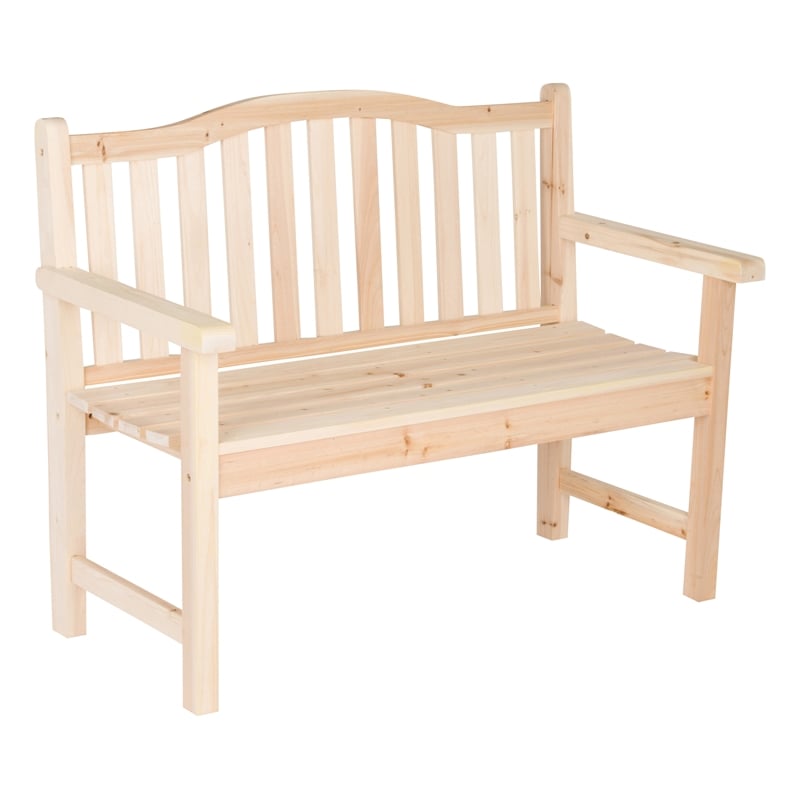 Pemberly Row Traditional Cedar Wood Patio Porch Garden Bench in Beige